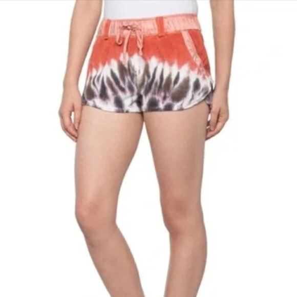 New Young Fabulous & Broke Solar Terry Orange Tie Dye Elastic Drawstring Shorts - Picture 3 of 9